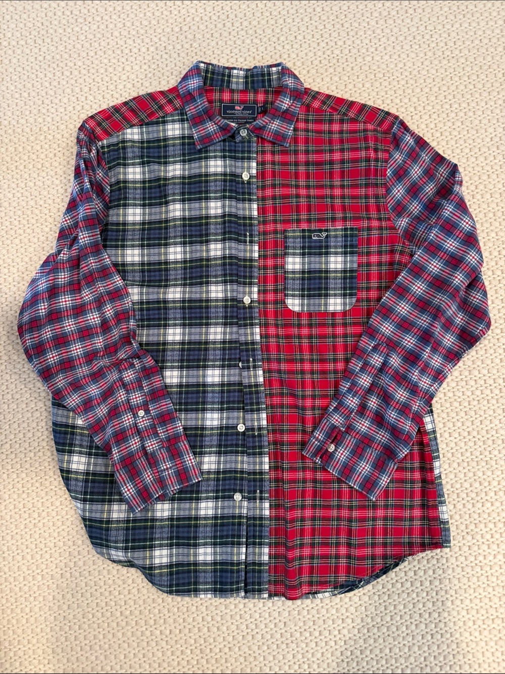 Vineyard Vines Red Navy Green Plaid Patchwork Button-Down Shirt